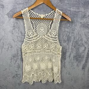 Its Our Time Size M natural white Tank Top crochet Boho Cottagecore Festival Y2K